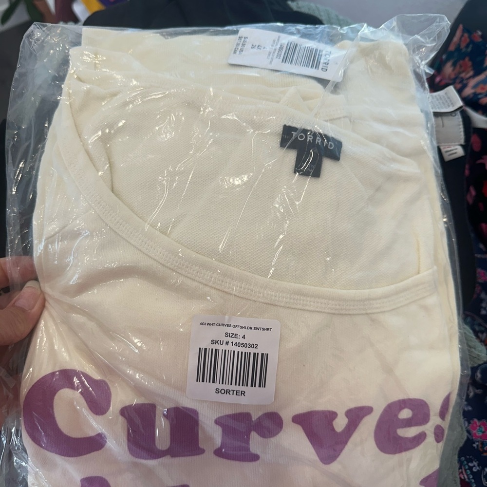 torrid Cream Ribbed Tee with Black Brand Tag